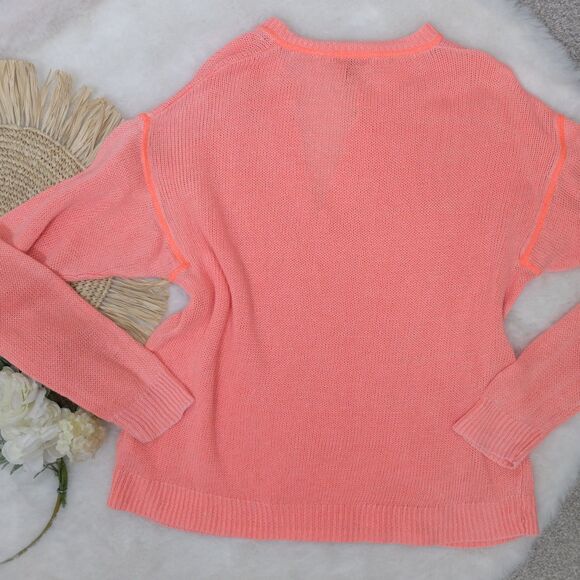 J Crew Neon Coral Orange Open Weave Sweater 100% Linen Size XS - Picture 8 of 8